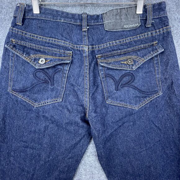 Rocawear Jeans Mens 34 Classic Fit Dark Straight Loose Flap Pocket Y2K Retro - Picture 4 of 8